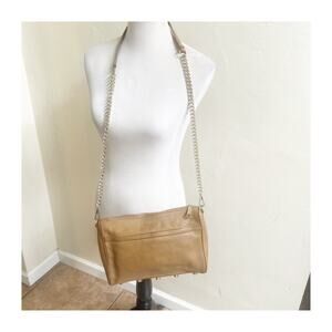 Rebecca Minkoff Crossbody Bag Womens Tan Leather Gold Chain Strap Shoulder Chic